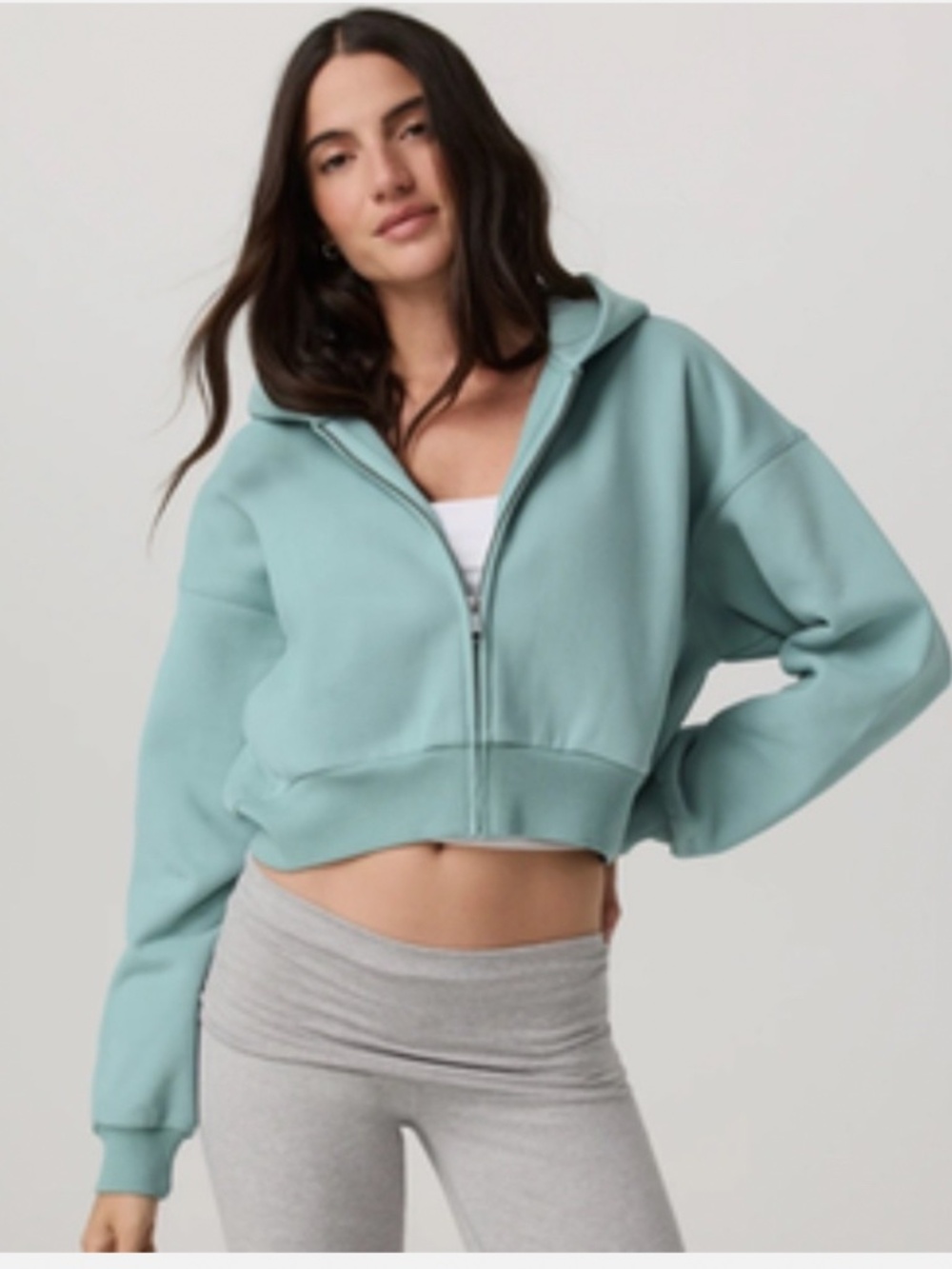 vuori Restore Mini Full Zip crop Hoodie Green XS